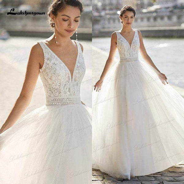 Lace Wedding Dress V Neckline A Line Beach Bridal Gown Roycebridal Official Store 7336