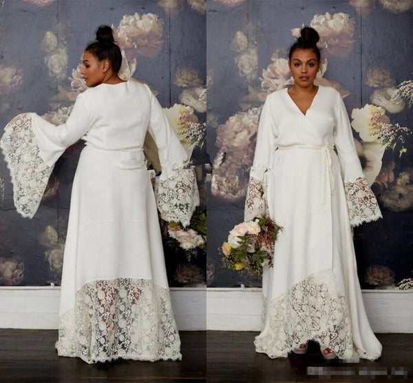 Plus Size Hippie Wedding Dresses With Long Bell Sleeve Roycebridal Official Store 0006