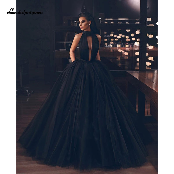 Lakshmigown Black A Line Gothic Wedding Dress 2021 High Neck Backless Roycebridal Official Store 