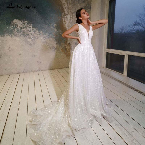 lakshmigown A-Line Backless Wedding Dress Lace Applique Beaded Off White Tulle Gown Custom Color / 26W