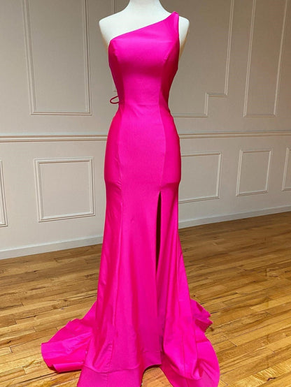 Roycebridal Pink Mermaid One Shoulder Long Prom Dress