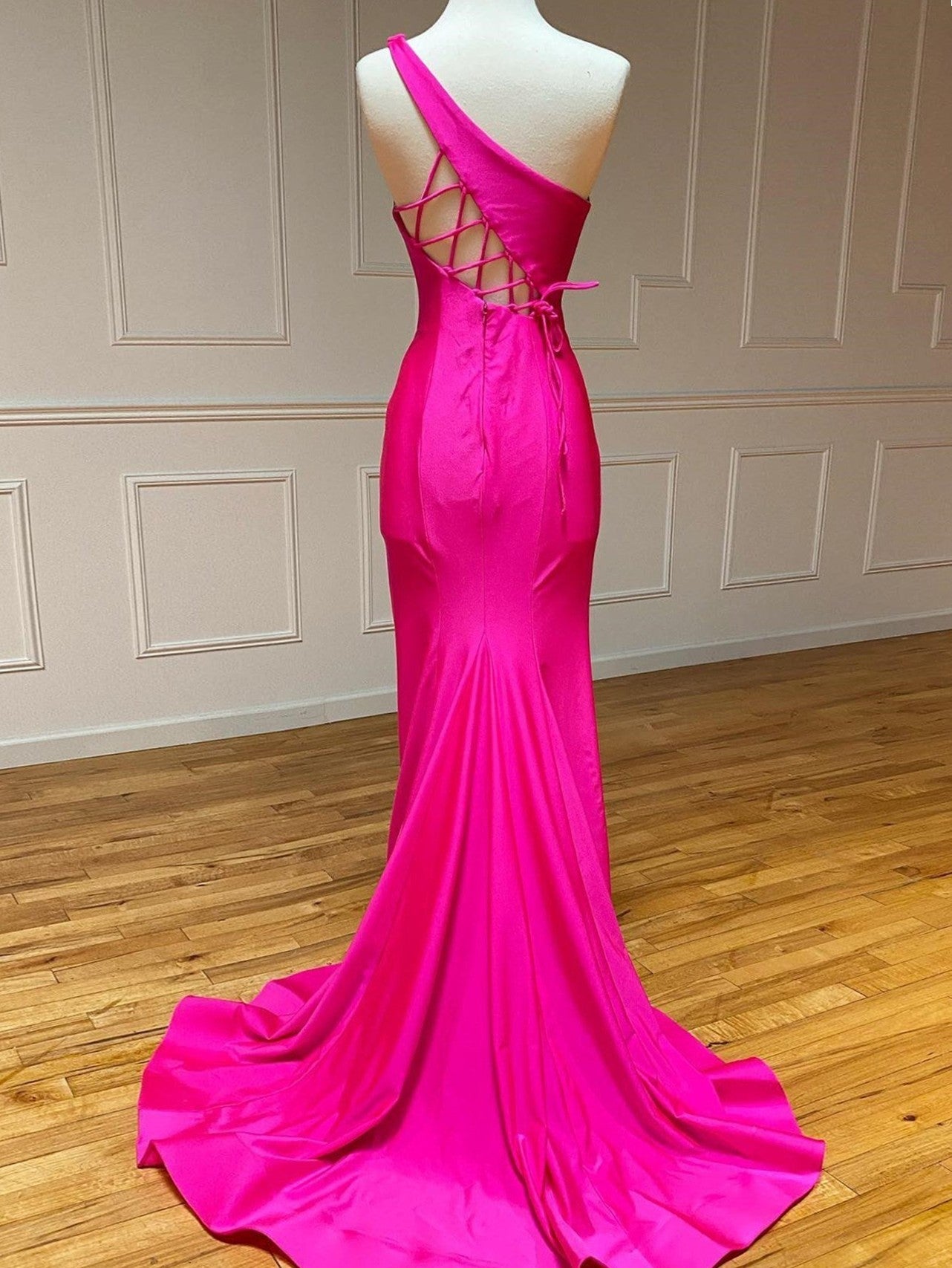 Roycebridal Pink Mermaid One Shoulder Long Prom Dress