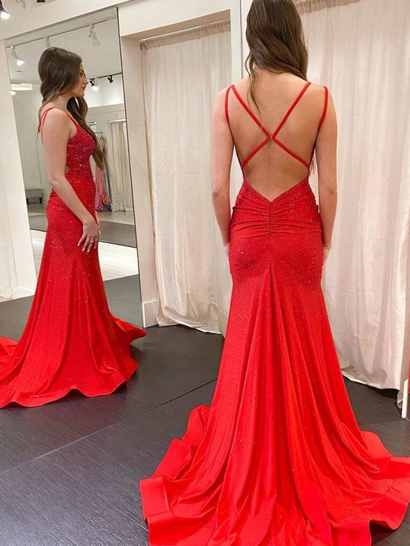 Roycebridal Marlee |Mermaid V Neck Beaded Jersey Prom Dress