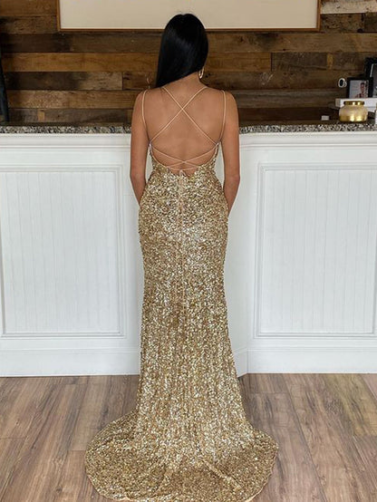 Roycebridal Alayna |Mermaid Spaghetti Straps Long Sequins Prom Dress