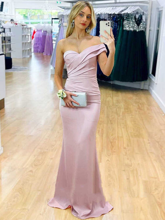 Roycebridal Satin Mermaid One Shoulder Purple Long Prom Dress