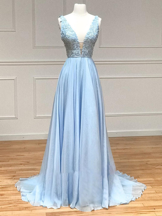 Roycebridal Aniyah |A Line Plunge V Neck Lace Chiffon Prom Dress