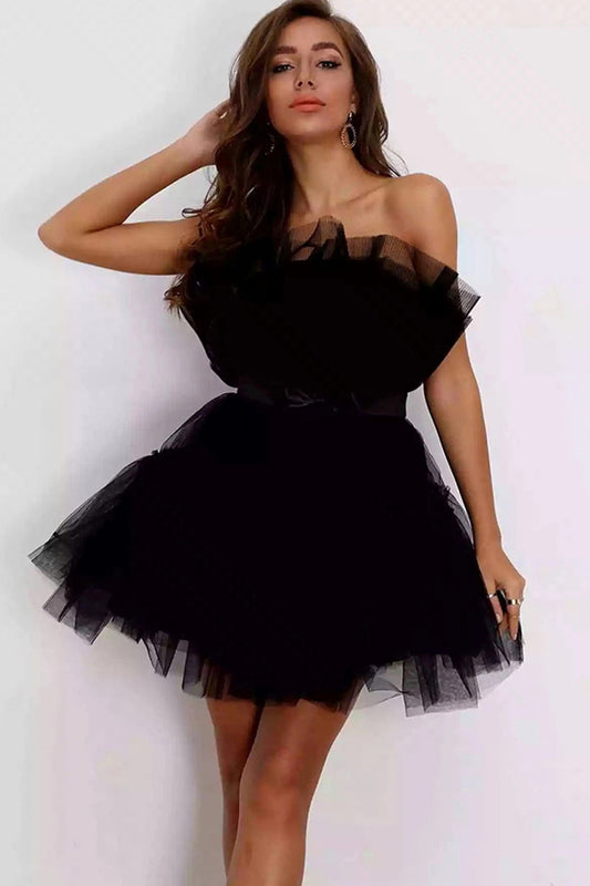 Isabella | Cute A Line Strapless Black Short Homecoming Dress