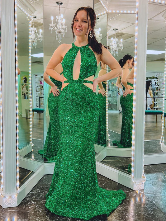 Roycebridal Cutout Mermaid Green Backless Long Prom Dress