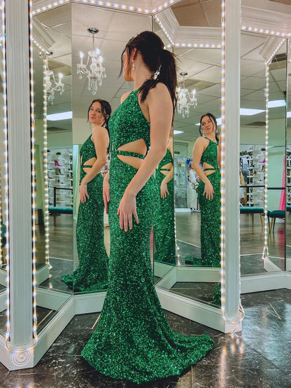 Roycebridal Cutout Mermaid Green Backless Long Prom Dress