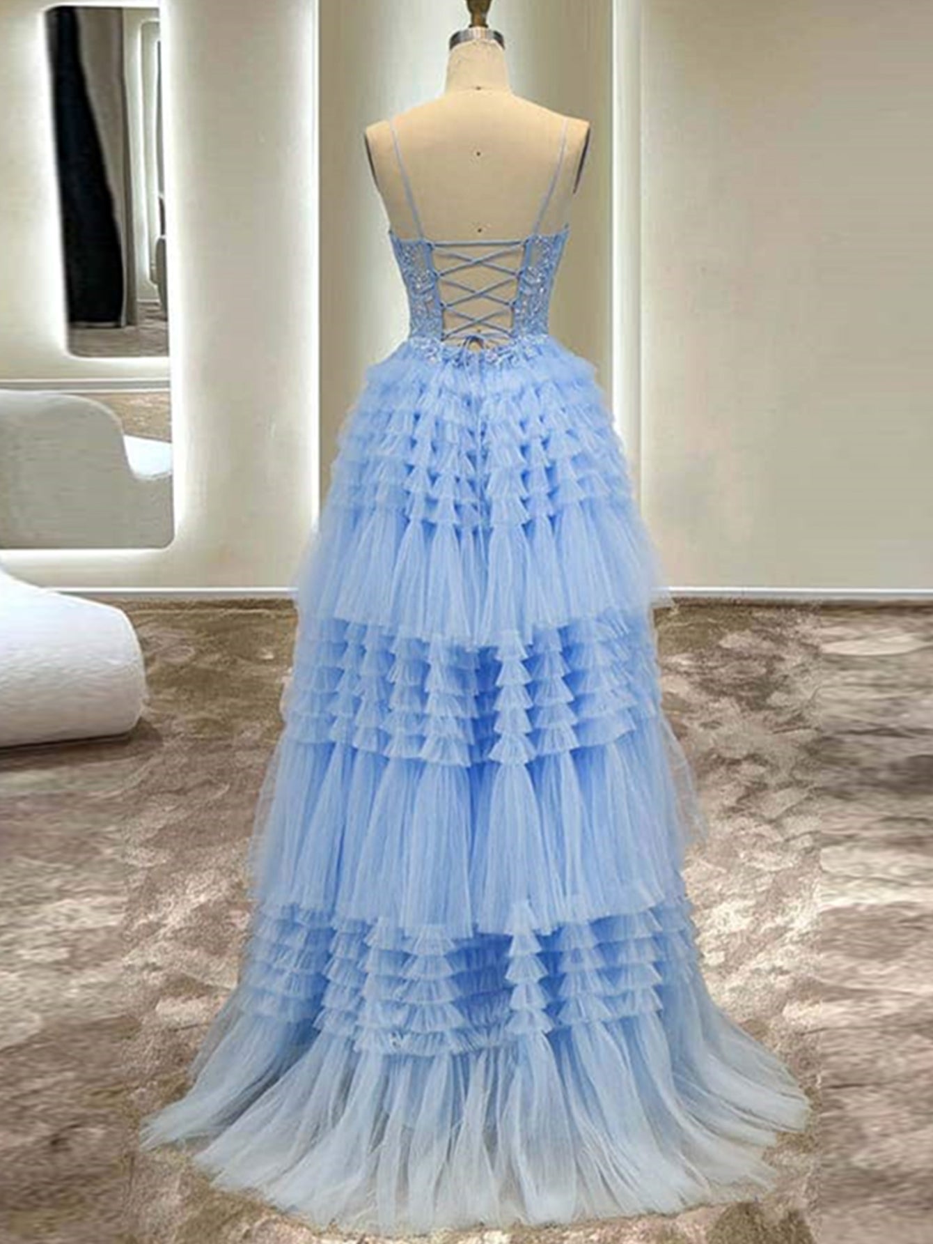 Roycebridal Presley |A-Line Spaghetti Straps Tulle Long Prom Dress