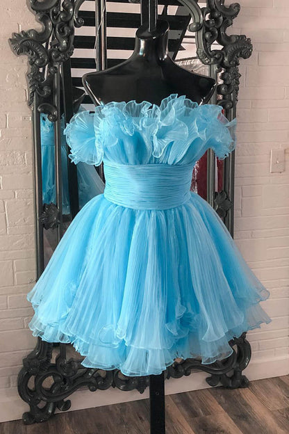 Amaia | Blue A-Line Strapless Ruffled Short Homecoming Dress