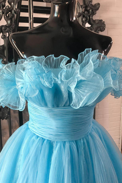 Amaia | Blue A-Line Strapless Ruffled Short Homecoming Dress