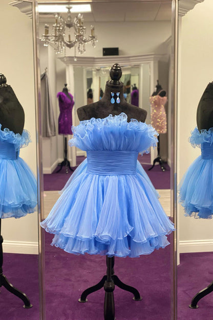 Amaia | Blue A-Line Strapless Ruffled Short Homecoming Dress