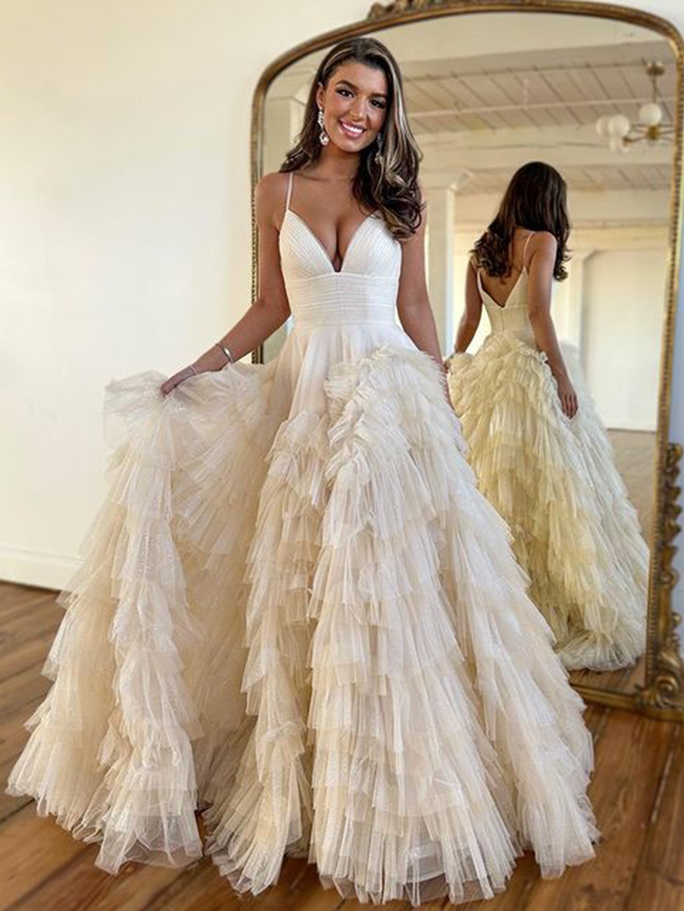 Roycebridal Alianna |A-Line Spaghetti Straps Tiered Tulle Prom Dress