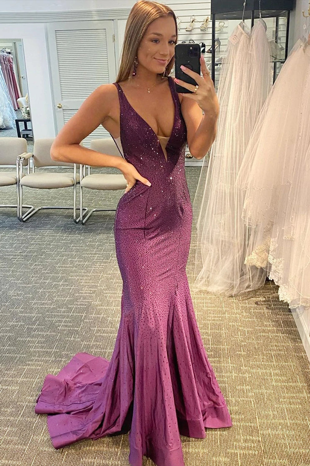 Roycebridal Alma |Mermaid V-neck Beaded Mermaid Prom Dress