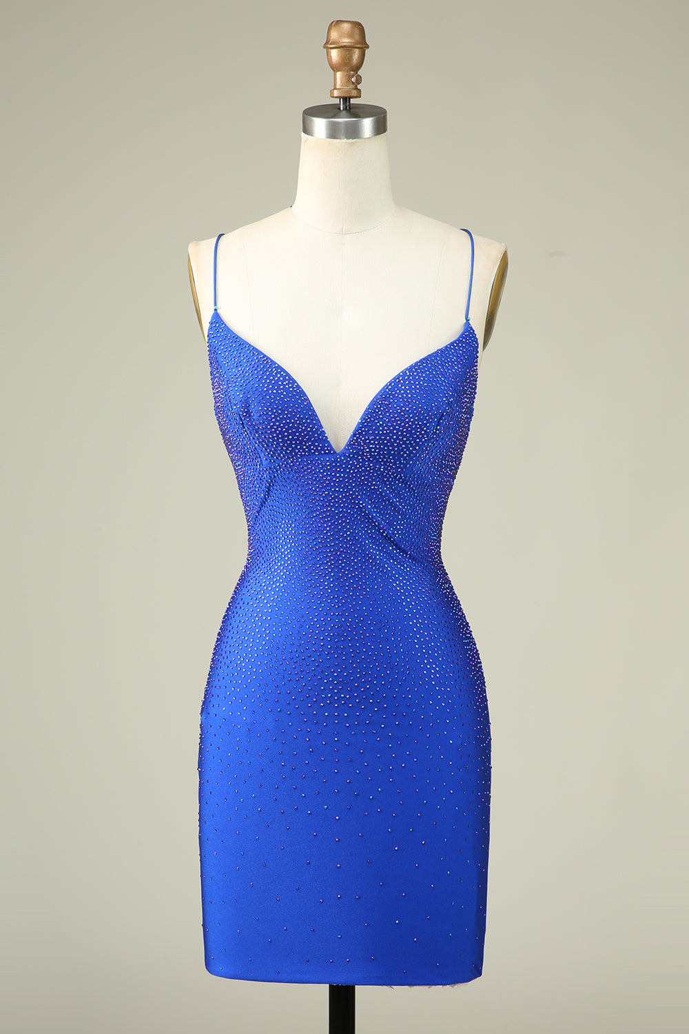 Royal Blue Bodycon Spaghetti Straps Pleated Short Homecoming Dress With Beading