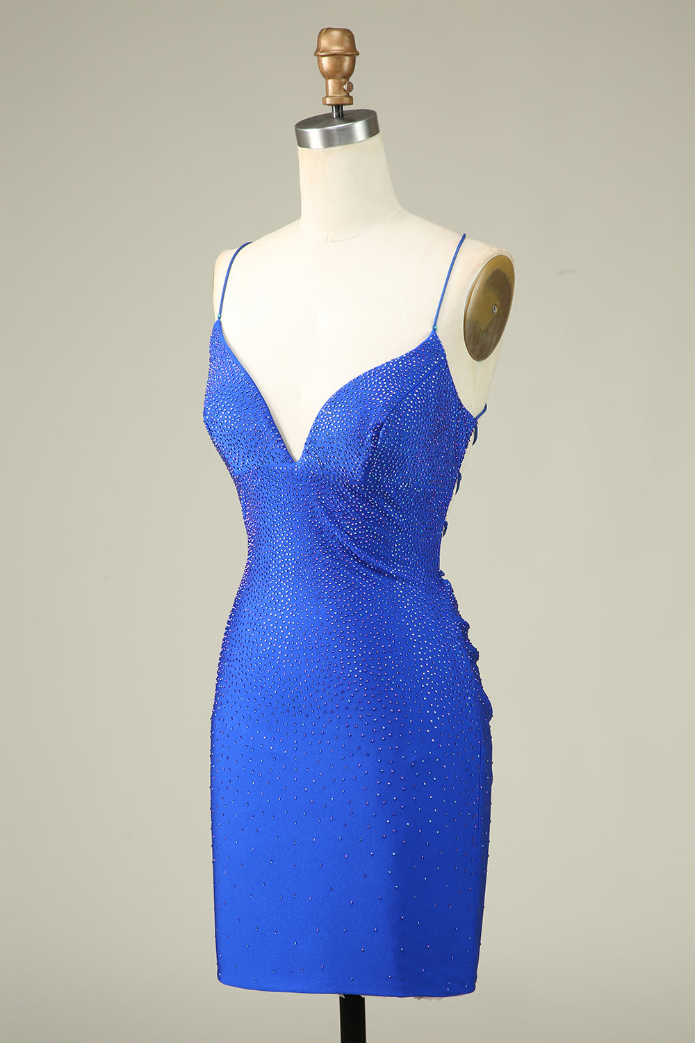 Royal Blue Bodycon Spaghetti Straps Pleated Short Homecoming Dress With Beading