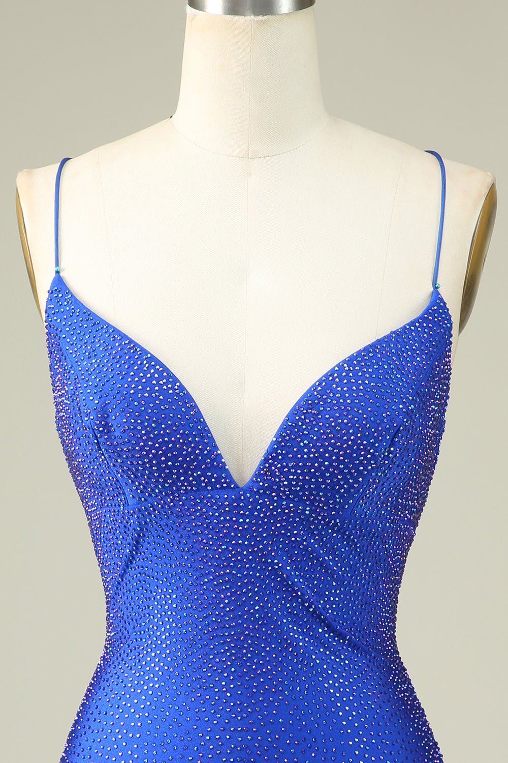 Royal Blue Bodycon Spaghetti Straps Pleated Short Homecoming Dress With Beading