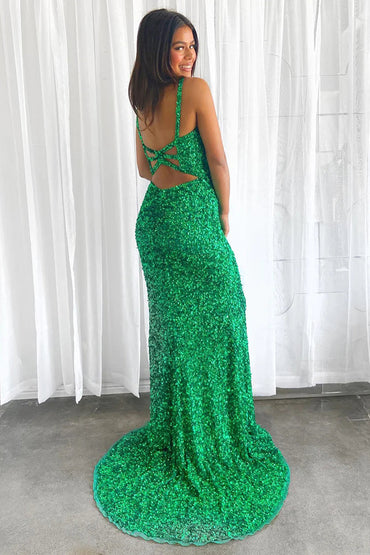 Roycebridal Sparkly Green Mermaid Sequin Long Prom Dress