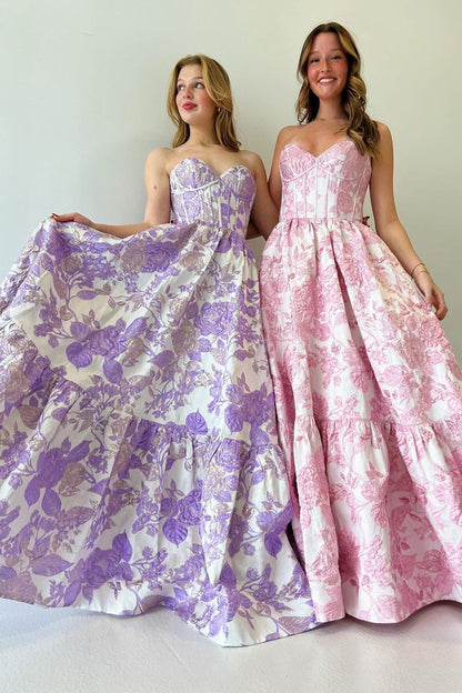 Roycebridal Delice | A-Line Sweetheart Floral Printed Long Prom Dresses