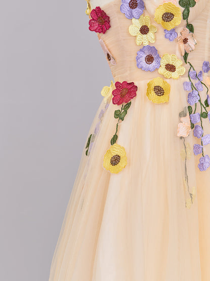 Quinta |A line Tulle Homecoming Dress with 3D Flowers