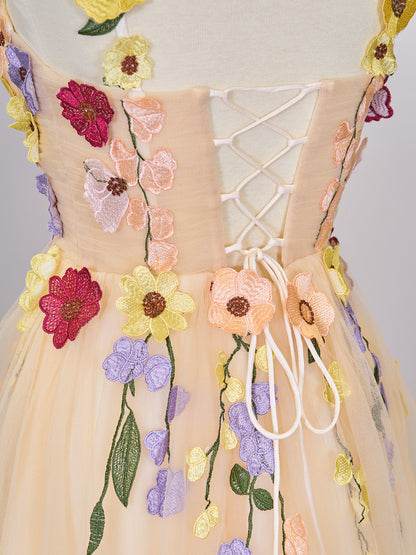 Quinta |A line Tulle Homecoming Dress with 3D Flowers