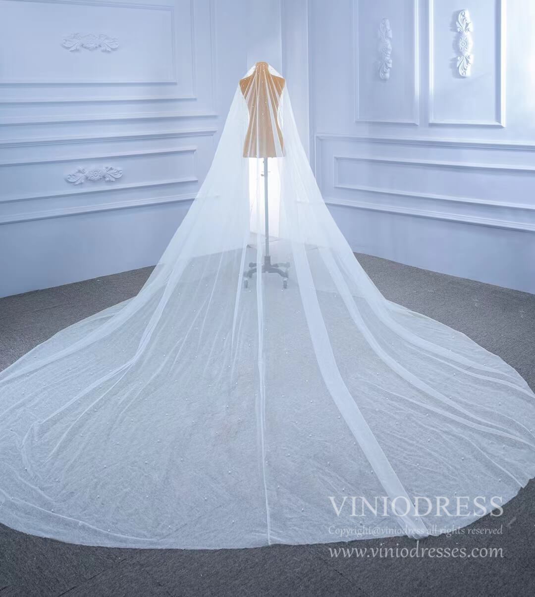 1 Tier Cathedral Veil with Pearls Viniodress VW2042V-Veils-Viniodress-Ivory-Viniodress