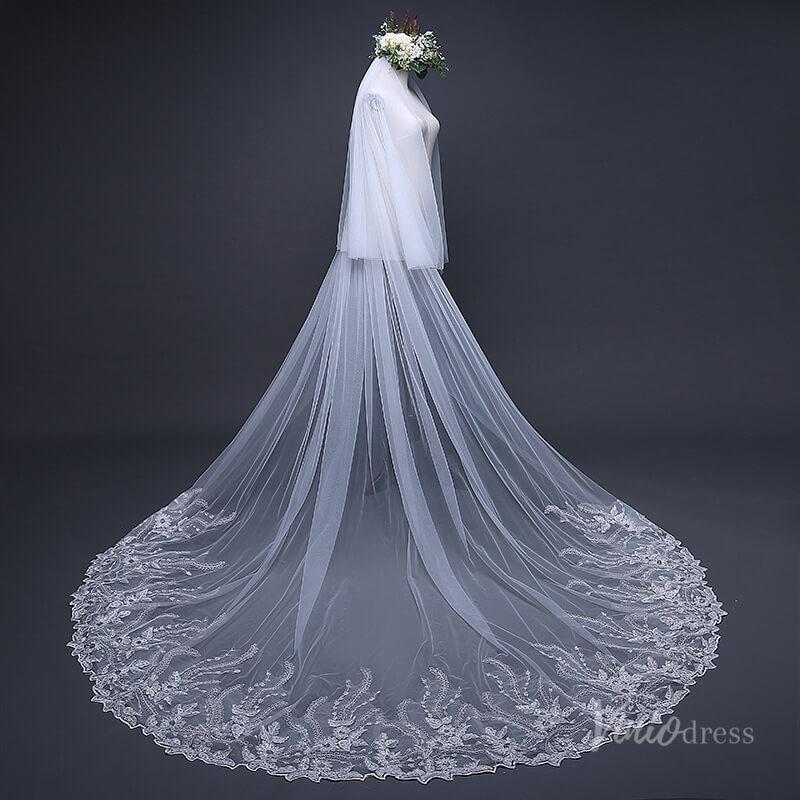 1 Tier Lace Appliqued Cathedral Veil Viniodress TS17124-Veils-Viniodress-Ivory-with blusher-Viniodress