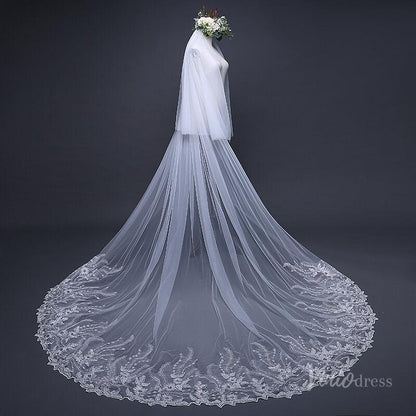 1 Tier Lace Appliqued Cathedral Veil Viniodress TS17124-Veils-Viniodress-Ivory-with blusher-Viniodress