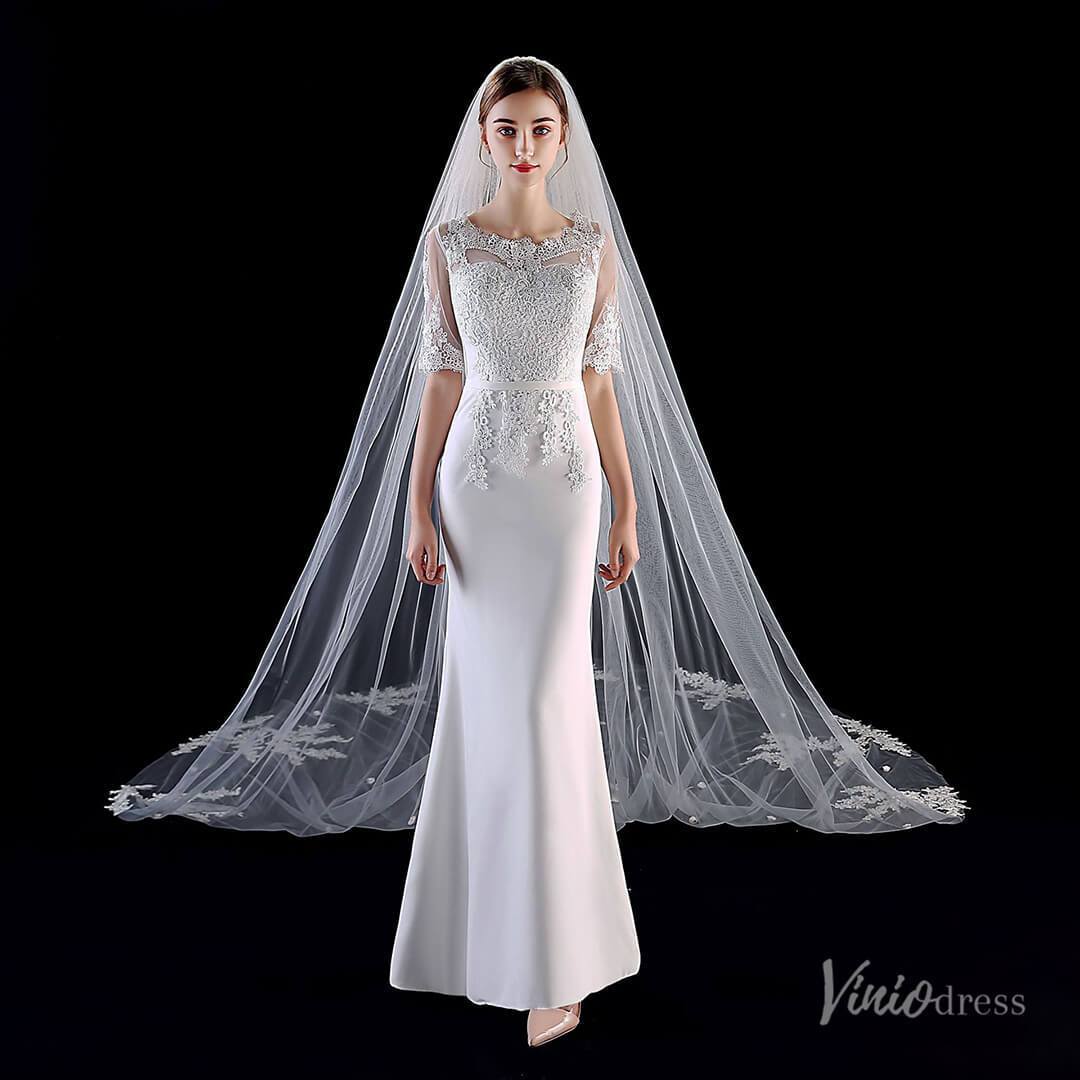 1 Tier Lace Appliqued Cathedral Veil Viniodress TS1912-Veils-Viniodress-Ivory-Viniodress