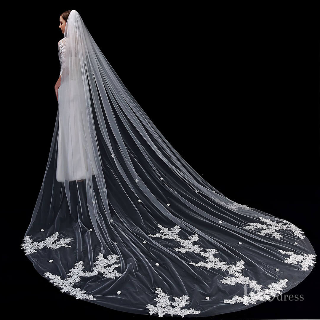 1 Tier Lace Appliqued Cathedral Veil Viniodress TS1912-Veils-Viniodress-Ivory-Viniodress