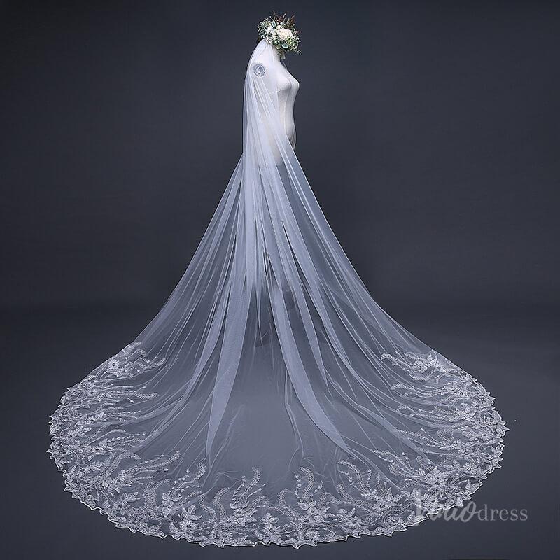 1 Tier Lace Appliqued Cathedral Veil Viniodress TS17124-Veils-Viniodress-Viniodress