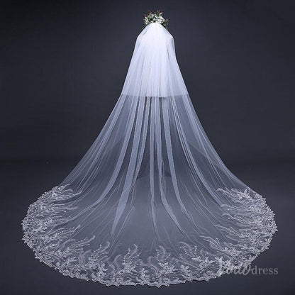 1 Tier Lace Appliqued Cathedral Veil Viniodress TS17124-Veils-Viniodress-Viniodress