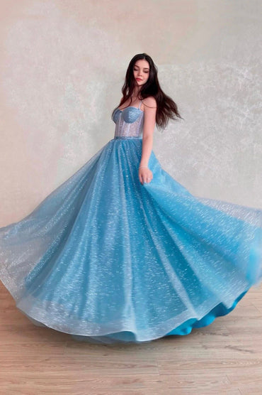 Roycebridal Roycebridal Mavis | Blue Tulle Long A-Line Prom Dress, Blue Lace-Up Evening Dress with Corset