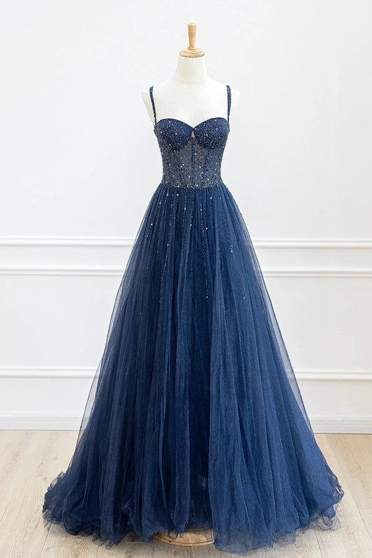 Roycebridal Marceline | Blue Tulle Beaded Long Prom Dress Formal Dress