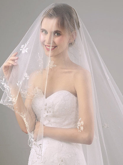 Roycebridal Two Tier Lace Appliques Edge Cathedral Veil Long Wedding Veil