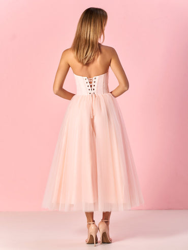 Strapless Puffy Midi Tulle Dress