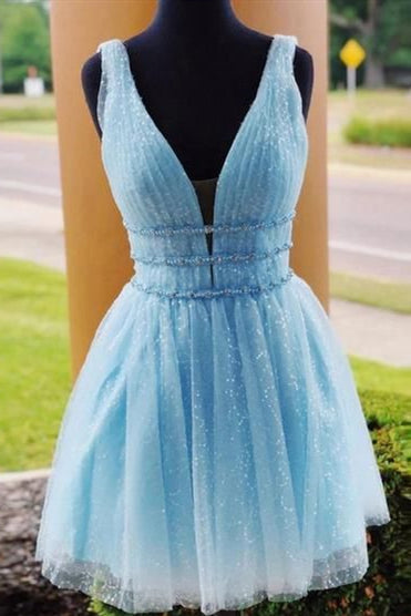 Thalia |A Line Tulle V Neck Homecoming Dress With Beading