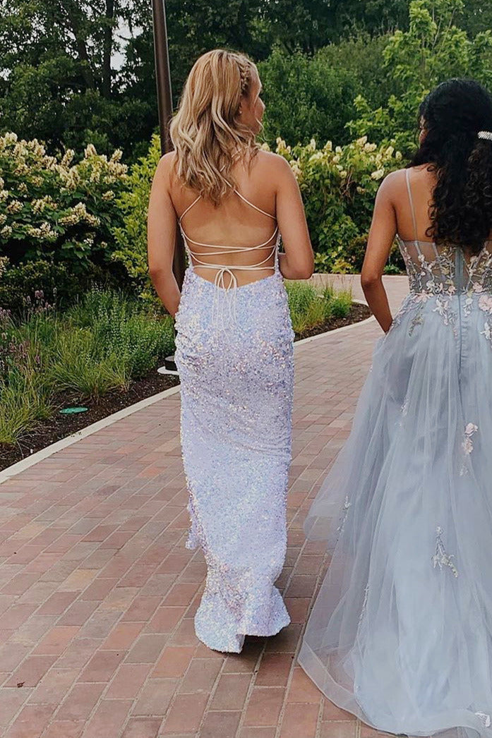 Roycebridal Glittering Lace-Up Mermaid White Long Prom Dress