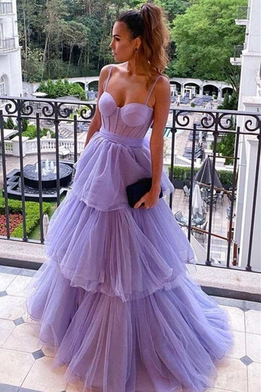 Roycebridal Kaylee |A-line Tiered Ruffled Long Tulle Prom Dress