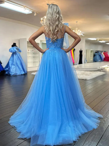 Roycebridal Ximena | Cute A Line One Shoulder Blue Tulle Prom Dress with Appliques