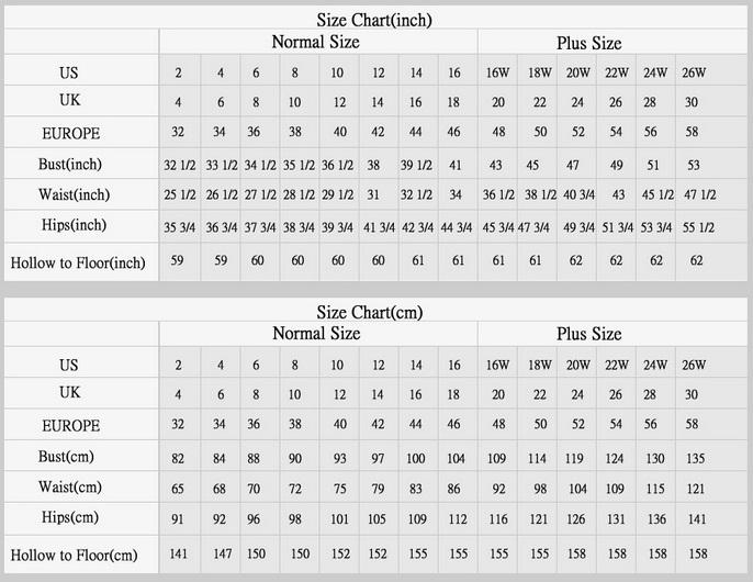 size chart www.musebridals.com