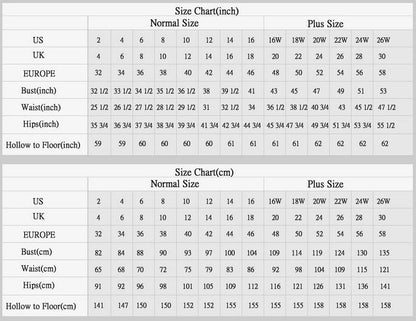 size chart www.musebridals.com