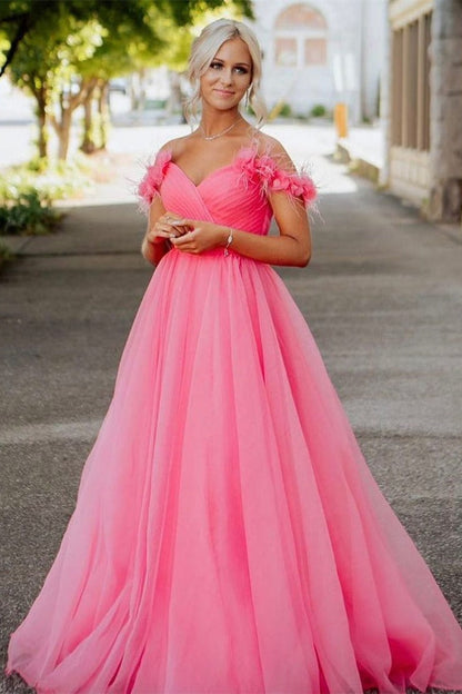 Roycebridal Off the shoulder Coral Long Prom Dress