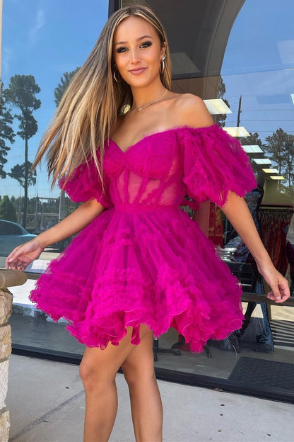 Naomi | A Line Off the Shoulder Tulle Homecoming Dress