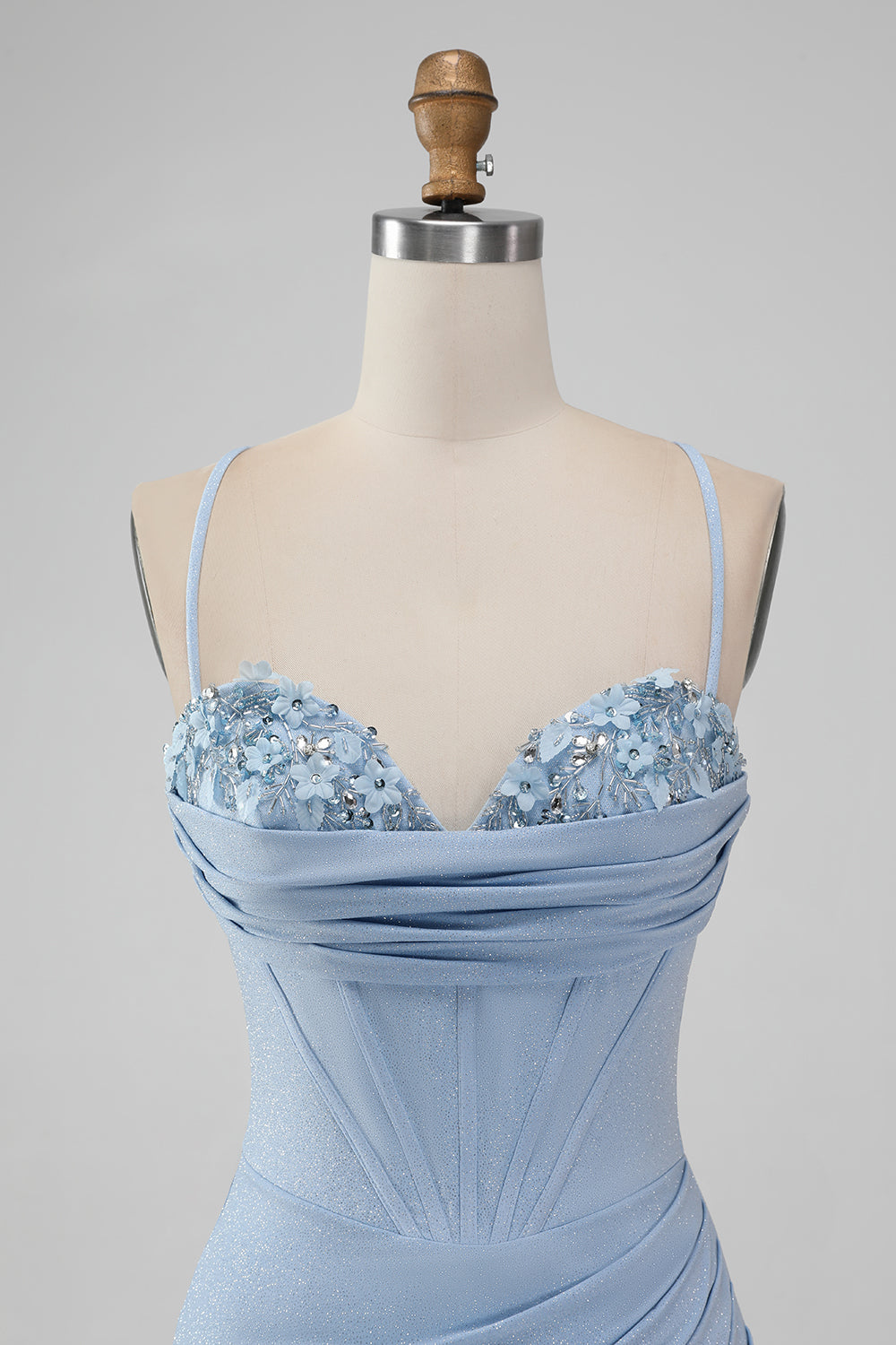 Light Blue Bodycon Spaghetti Straps Corset Short Homecoming Dress