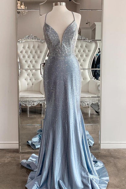 Roycebridal Stunning Mermaid Silver Long Prom Dress