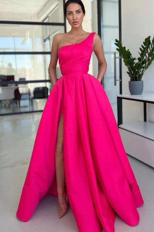 Roycebridal Ariella | Charming A Line One Shoulder Fuchsia Sequins Long Prom Dresses with Slit