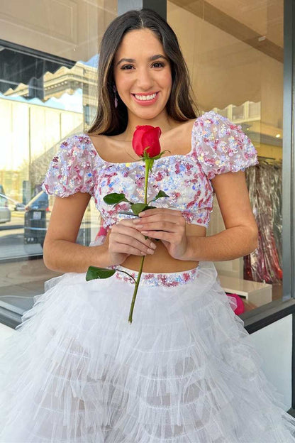 Roycebridal Layne |A line Square Neck Tulle Prom Dress with Ruffles