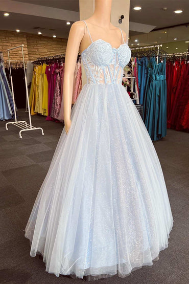 Roycebridal Light Blue Floral Lace Sweetheart A-Line Prom Dress